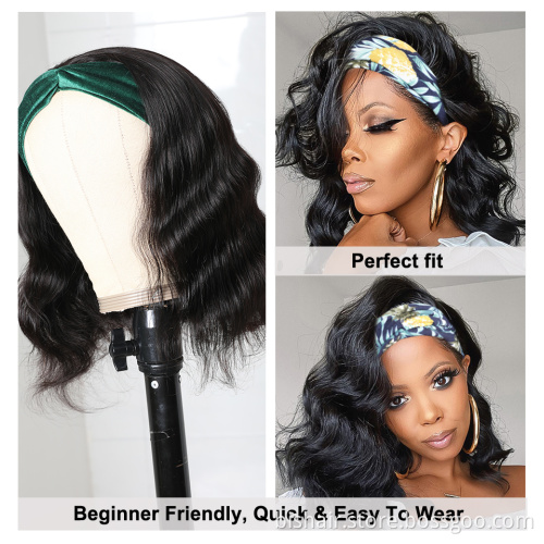 Wavy real hair wig with headband Semi-wig without glue 150% density Brazilian real hair with wavy headband wig